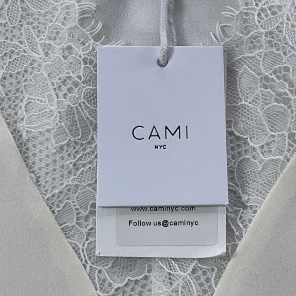 Cami NYC Top Women Medium White 100% Silk Long Sleeve V-Neck Lace Trim NEW - Picture 5 of 15